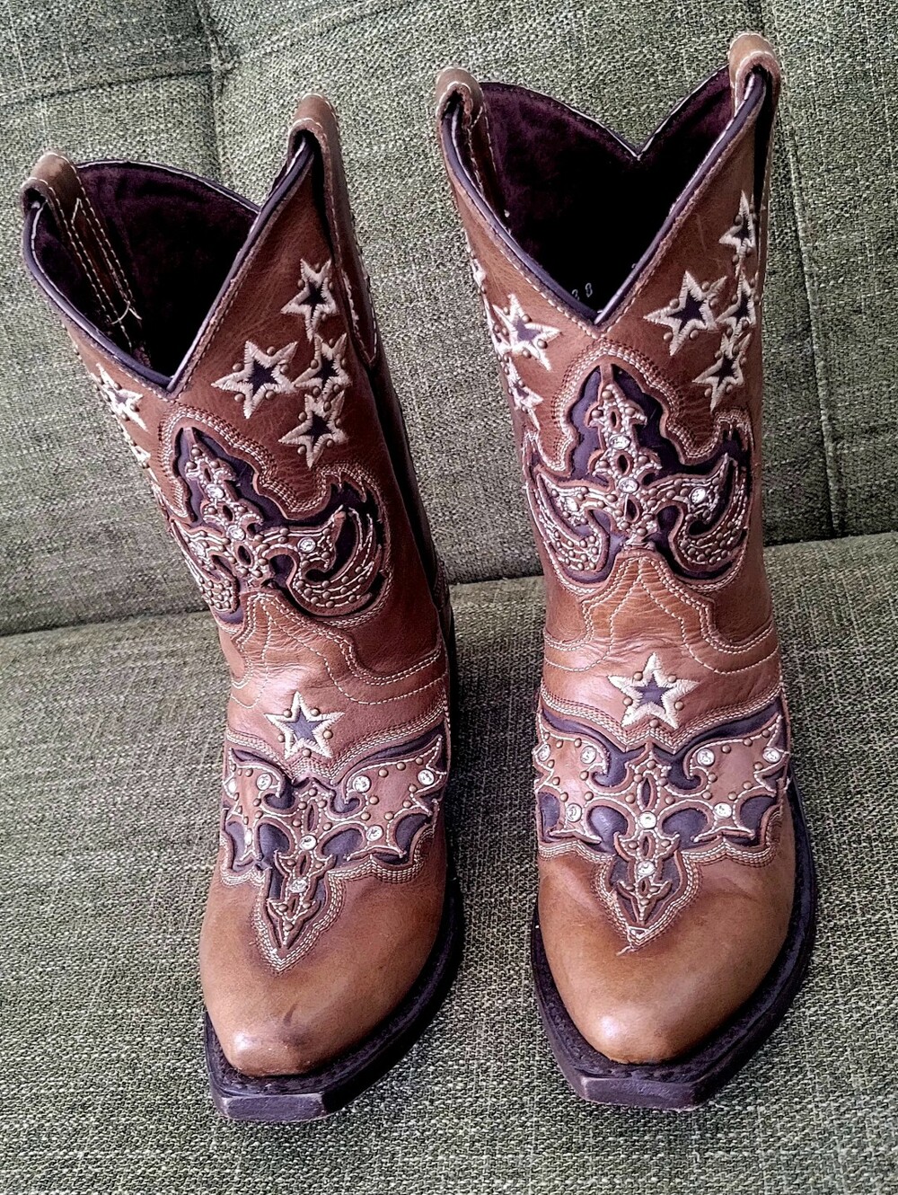 Used Girls Texas Country Brown Embroidered Western Boots, Size 1